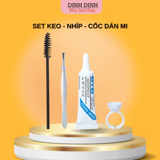 Keo dán mi Set 4 món, dán mi giả, mi tách sợi siêu chắc Kèm Nhíp, cốc