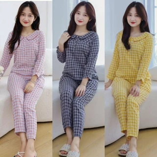 {BUNNYSKY} ĐỒ BỘ NỮ CHẤT LIỆU THÔ MỀM, BỘ QUẦN ÁO NỮ MẶC NHÀ CỔ SEN XINH XẮN