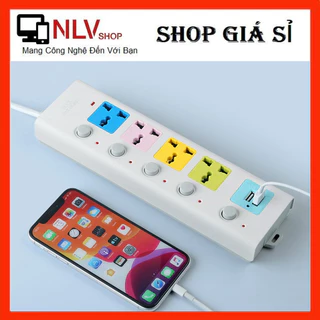 Ổ cắm điện đa năng 4 ổ cắm 2 cổng USB, dây dài 1.8m, công tắc on/off tự ngắt khi quá tải thiết kế thông minh chống cháy