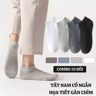 Combo 10 đôi tất cổ ngắn nam GOMTAT trơn basic, chất liệu cotton hút ẩm thoáng khí khử mùi -NT2-FIVE-2005-CB10