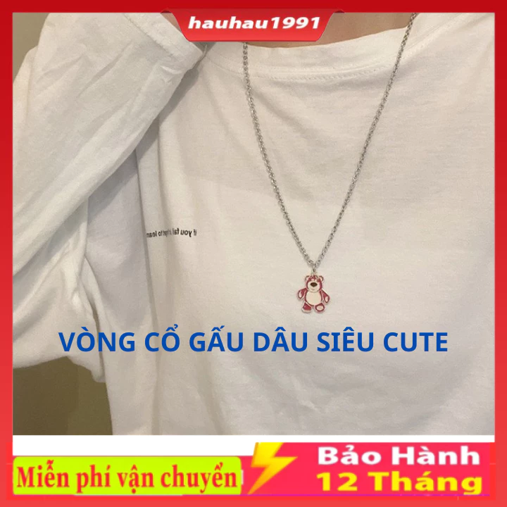 Vòng cổ Mặt Hình Chú Gấu Nhỏ Hoạt Hình Màu Đỏ Đen Bằng Thép Không Gỉ Thời Trang Cho Học Sinh, Hàng Đẹp