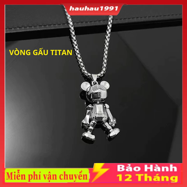 Vòng cổ Gấu Thép Titan Mặt Hình Gấu Nhỏ Có Khớp Chuyển Động Phong Cách Hip Hop Thời Trang Cho Bé Trai Và Gái