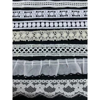 Dây ren chỉ cotton trang trí quần áo viền Ren vải,ren cotton vintage phụ kiện bờm tóc dây nón quai nón handmade may mặc