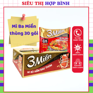 Mì Ba Miền thùng 30 gói x 75g hương vị Bò hầm rau thơm, Tôm chua cay chuẩn vị