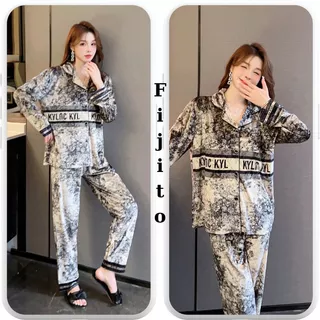 Bộ đồ nữ pijama đồ lụa dài tay in họa tiết phong cách hàn quốc siêu sang chảnh FIJITO