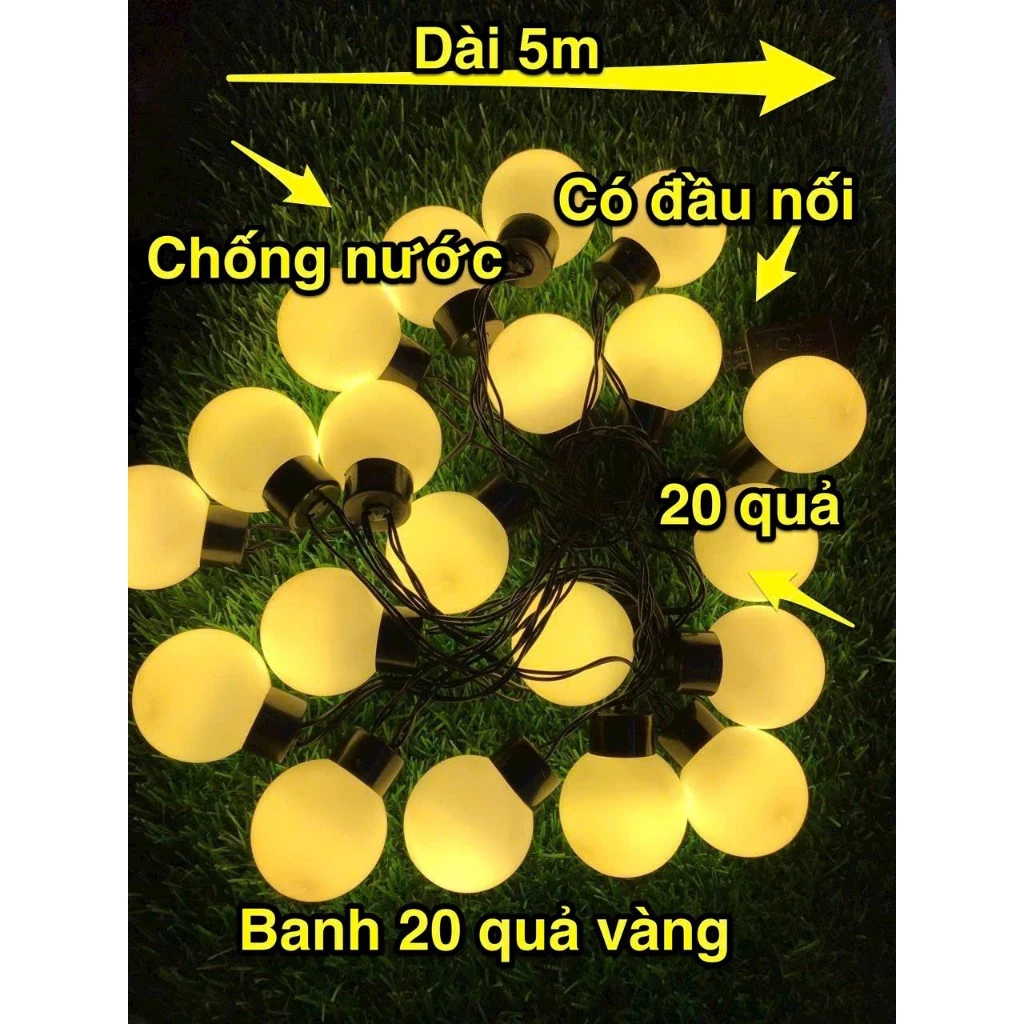 DÂY ĐÈN LED NOEL Kiểu BANH Tròn 5M - 20 bóng TRANG TRÍ NOEL, TẾT (có đầu nối)
