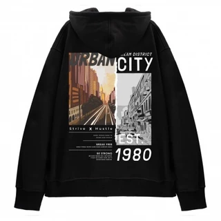 Áo Hoodie unisex nam nữ URBAN CITY 1980 phối hình in cực sắc nét, vải nỉ bông dày dặn có bo chun