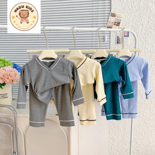 Pijama cho bé, đồ ngủ bé trai, bé gái DÀI TAY chất THUN MỀM CỔ V mềm mại, đường may đẹp - HADU KIDS 7-27kg