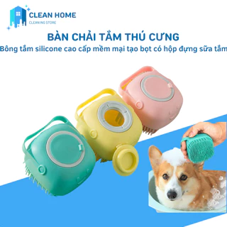 Bàn Chải Tắm, Bông Tắm Silicone Cao Cấp Mềm Mại Tạo Bọt Có Hộp Đựng Sữa Tắm Matxa Cho Thú Cưng Làm Sạch Hiệu Quả