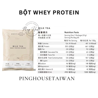 Bột whey protein tăng cơ vị trà sữa thơm ngon gói nhỏ 31g nội địa Đài Loan