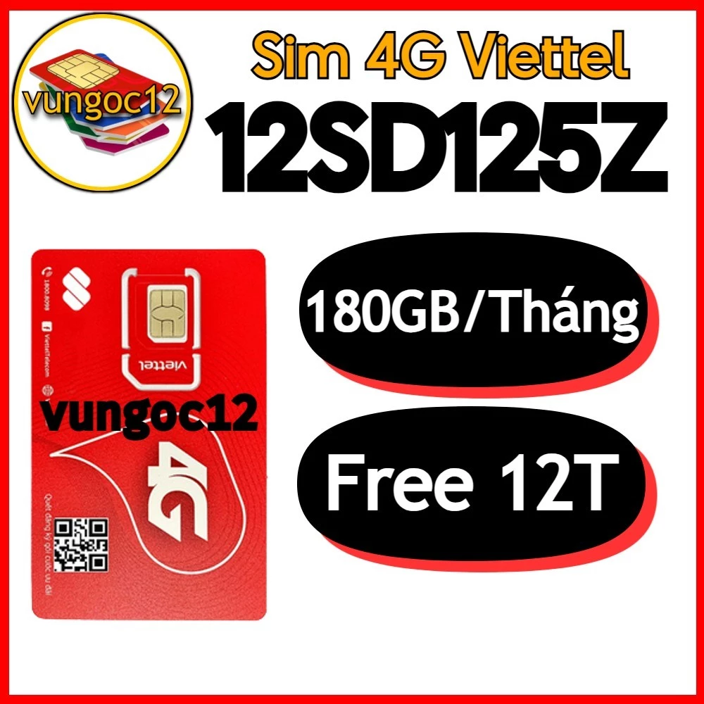 SIM 4G VIETTEL 12SD125Z 180GB/T 12SD135 150GB/T ST60N 12MXH100 12UMAX70 MOBI MDT250A SD DATA 12 THÁNG MIỄN PHÍ