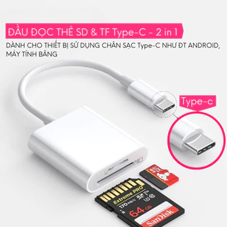 Đầu đọc thẻ nhớ microSD và SD dành cho điện thoại Android Type-C như Samsung, Xiaomi, OPPO, Huawei và máy tính bảng