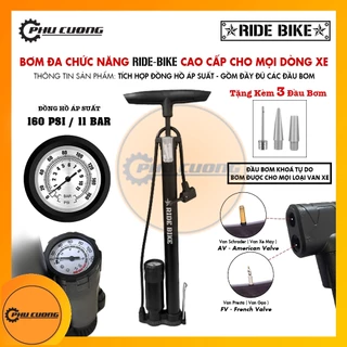 Bơm xe đạp đa năng RideBike kèm đồng hồ áp suất - Sử dụng được cho mọi loại van xe & khoá van thông minh