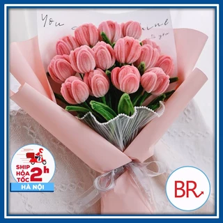 Set nguyên liệu làm bó hoa Tulip 15 bông bằng kẽm nhung Tặng kèm Thiệp + Đèn, Bộ phụ kiện DIY làm hoa quà tặng sinh nhật