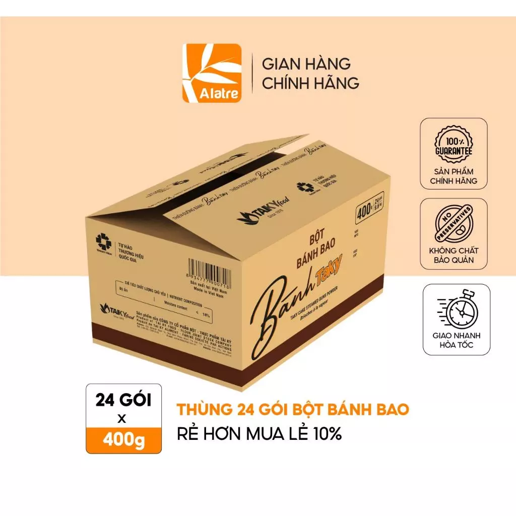 Thùng Bột Bánh Bao TÀI KÝ 400g x 24 gói - Tặng Kèm Gói Men Nở - Hàng Chính Hãng!