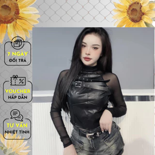 áo thun pha da phối lưới dáng croptop