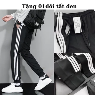 Quần Jogger Thể Thao 3 Sọc Nỉ Nam Nữ Thu Đông Chất Dày Đẹp Tặng Tất Đen