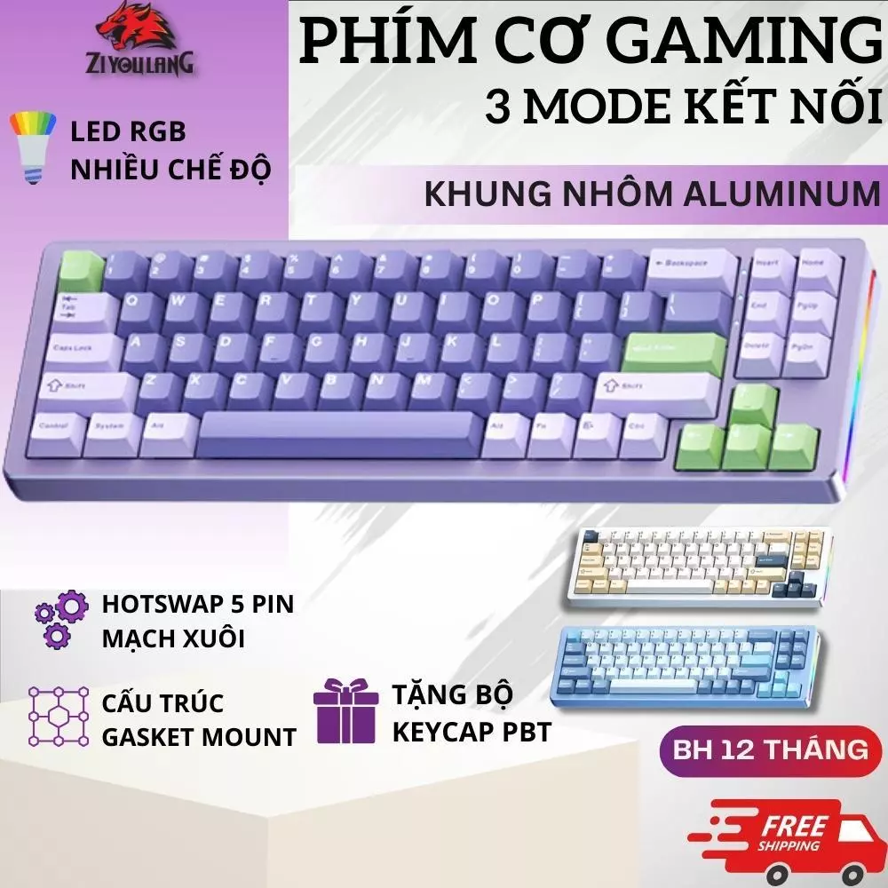 Bàn Phím Cơ Không Dây Cao Cấp Attack Shark M71 - LED RGB Pro Khung Đúc Nhôm, Hotswap 5 Pin, Lót Foam
