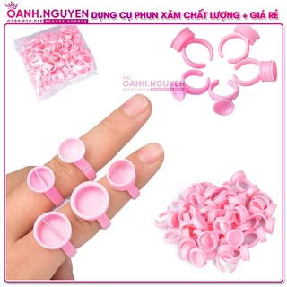 Túi 100 Nhẫn Nhựa Đựng Mực Xăm (Hồng)