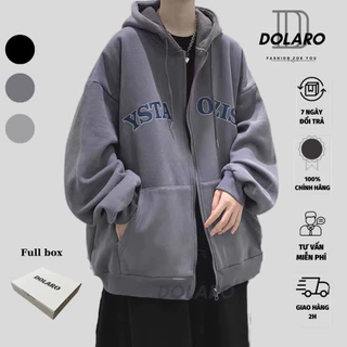 Áo khoác hoodie zip DOLARO trẻ trung vải nỉ bông cao cấp, chất liệu dày dặn kèm hoạt tiết chữ, có tag mác chính hãng