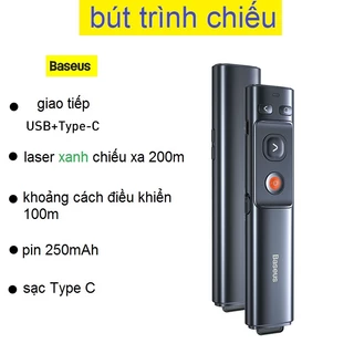 Bút trình chiếu Baseus Orange dot wireless presenter Laser Xanh 200m giao tiếp USB/ Type C pin 250mAh (WKCD010013)