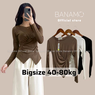 Áo thun nữ BIGSIZE Banamo Fashion áo thun trơn dài tay nhúm eo vạt chéo 3113