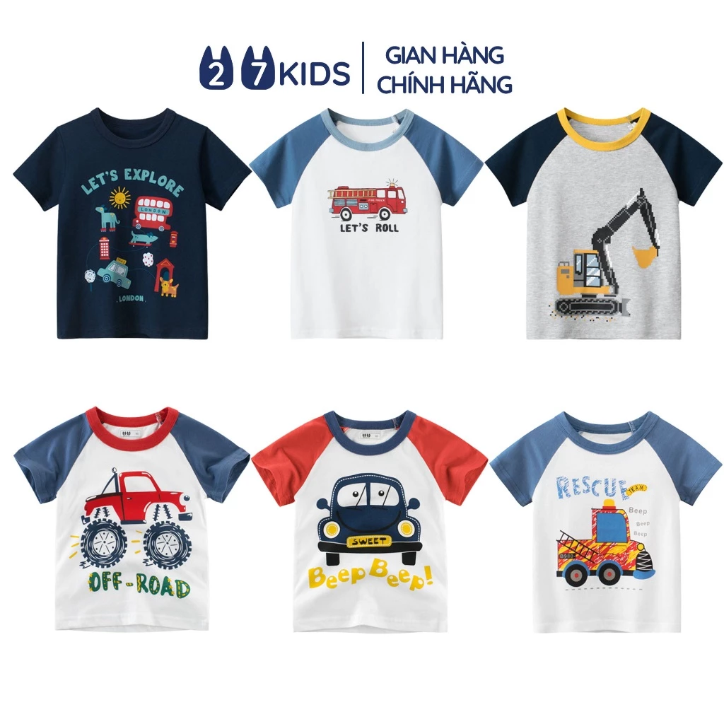 Áo thun bé trai ngắn tay 27Kids áo cộc nam 100% Cotton cho trẻ từ 2-10 tuổi BSTS4