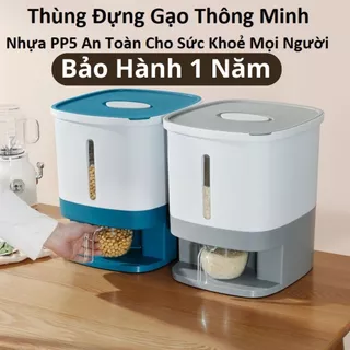 Thùng Đựng Gạo, Thực Phẩm Vật Liệu Nhựa PP5 An Toàn Sức Khoẻ, Hộp Đựng Gạo Tự Động 10KG Bảo Hành 1 Năm