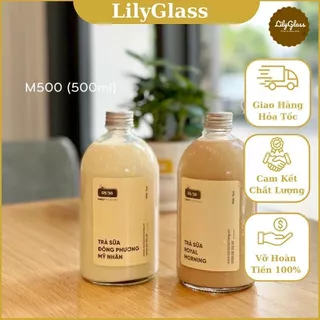 Chai thuỷ tinh 350ml 500ml nắp nhôm dáng tròn đựng nước ép, cafe, đồ uống