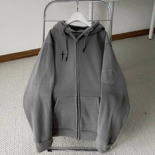 Áo Hoodie Zip Nỉ Bông From Rộng Chữ Thập