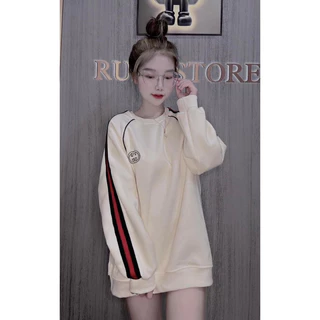 áo sweater nỉ dài tay cổ tròn guci màu da tay sọc đỏ xanh