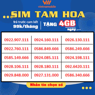 Sim 4G Số Đẹp Vietnamobile, sim trả trước cam kết TẶNG 4GB/ngày, sim 4g sim data số đẹp