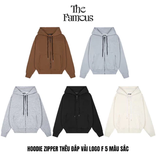Áo hoodie zip "thêu đắp vải" unisex nỉ bông The Famous