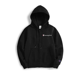 áo khoác nỉ khóa mũ màu đen logo chữ champion hoodie lót lông