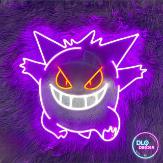 Đèn led neon Pokemon Gengar DLQdecor 35 x 40cm màu tím cam trắng decor trang trí phòng ngủ siêu đẹp