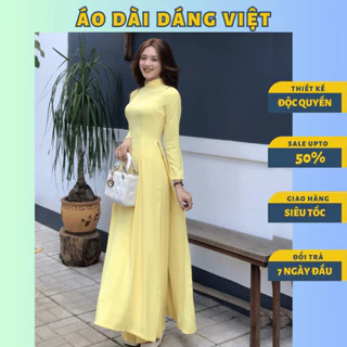 Áo dài truyền thống nữ màu vàng may sẵn lụa mỹ cao cấp thanh lịch sang trọng