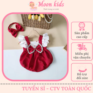 Body Bé Gái Sơ Sinh MOONKIDS. Bodysuit Cho Bé Chất Mát Kèm Phụ Kiện, Body Bé Gái Thiết Kế, Đầm Đầy Tháng, Váy Sơ Sinh