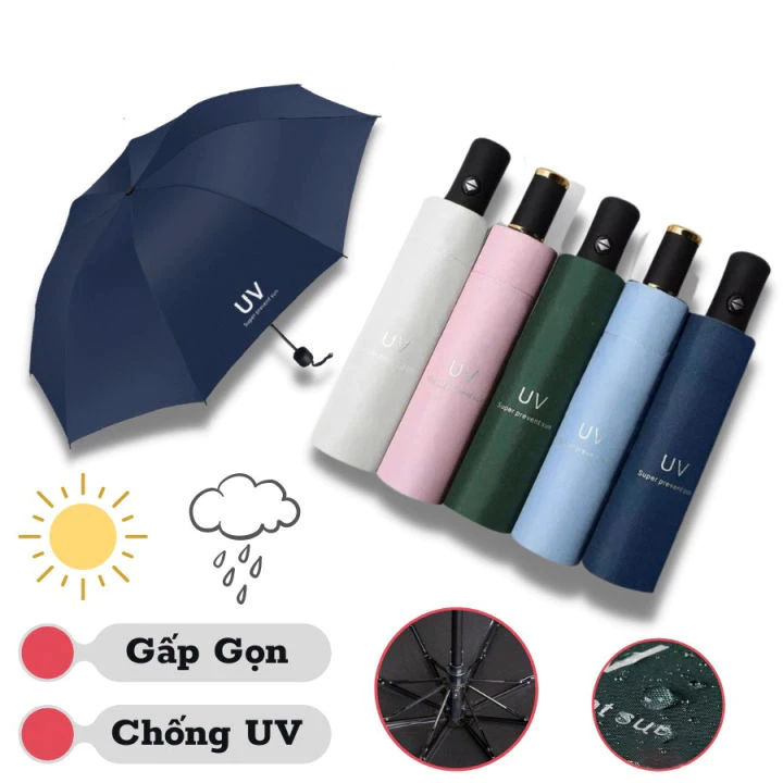 Ô Dù chống tia UV Ánh Dương  gấp gọn che mưa che nắng 2 lớp siêu cứng cáp