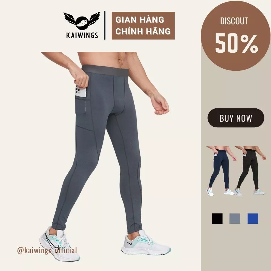 Quần legging nam, quần giữ nhiệt nam tập gym, chạy bộ, đạp xe KAIWINGS Quần bóng rổ nam big size co giãn 4 chiều KP097