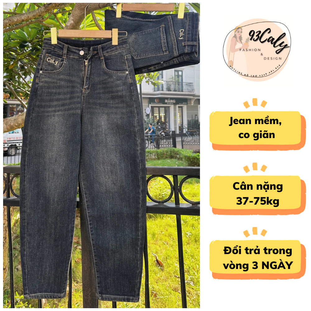 [BIGSIZE 75KG]-1703 Quần Jean Nữ Baggy Co Giãn Thêu Chữ,Quần bò begy co giãn dáng rộng thoải mái năng động cạp cao HOT23