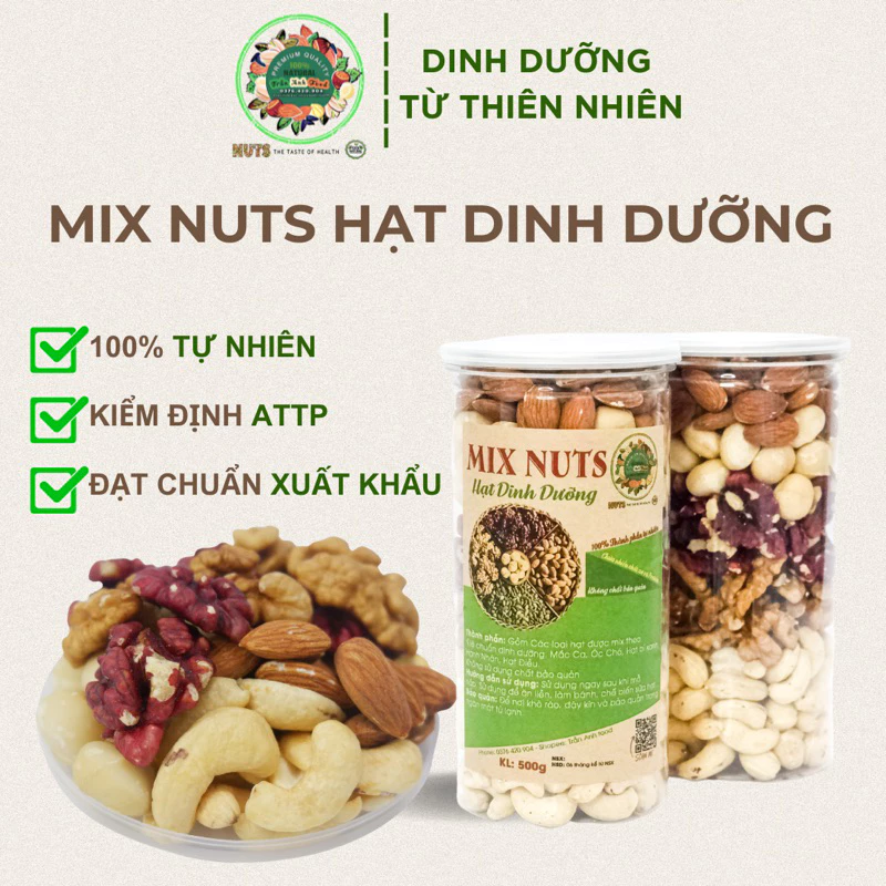 Hạt Dinh Dưỡng Mix TA Healthy Food  - Hạt Mix 5 Loại Hạt Macca, Hạnh Nhân, Óc chó Đỏ, óc chó vàng Hạt Điều  Hũ 500g