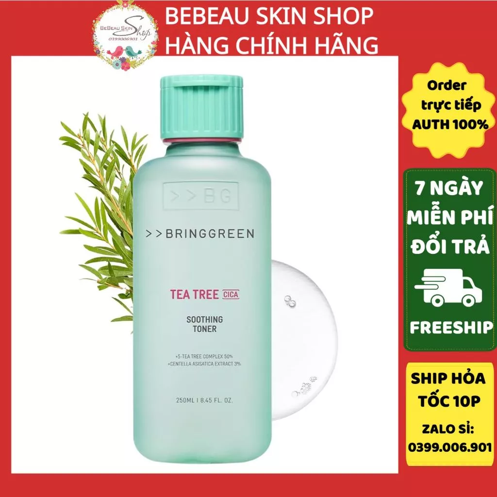 Nước Hoa Hồng Giảm Mụn Làm Dịu Da Tràm Trà BRING GREEN Tea Tree Cica Soothing Toner