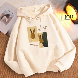 Áo Hoodie Trust Rabbit Nam Nữ By JOLI Unisex Chất Nỉ Lót Bông Mũ 2 Lớp Form Rộng