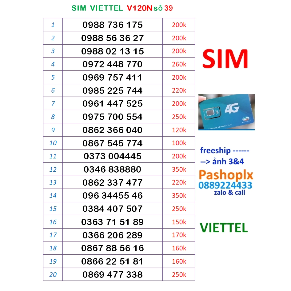 Sim viettel số đẹp 39