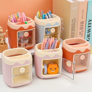 Hộp Cắm Bút, Ống Cắm Bút (Tặng kèm Sticker dán cute) để bàn hình Heo siêu dễ thương, Decor trang trí bàn học.