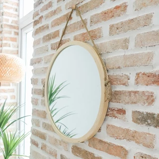 (bán mở hàng lấy tương tác) gương khung gỗ tròn decor kèm móc và dây giá rẻ