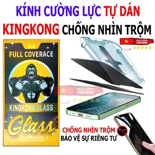 (Tặng Giấy Lau) Kính Cường Lực Kingkong Chống Nhìn Trộm Khung Tự Dán Iphone 13 12 14 15 11 xsm xr x 7 8 plus