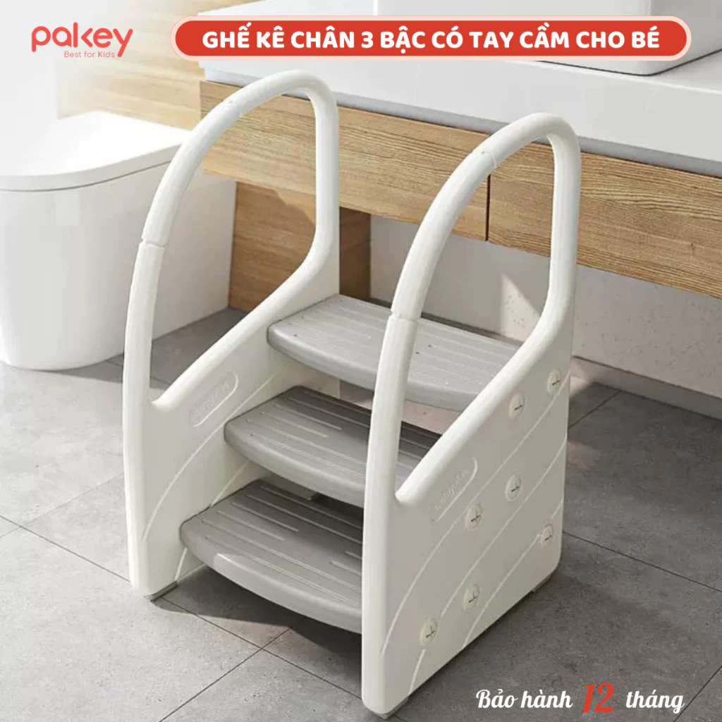 Ghế kê chân có tay cầm cho bé Pakey cao cấp, ghế kê chân toilet tăng chiều cao mẫu 2, 3 bậc dày dặn chắc chắn - F041