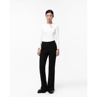 TheBlueTshirt - Quần tây ống loe nữ màu đen - Cotton Side Slit Trousers - Black