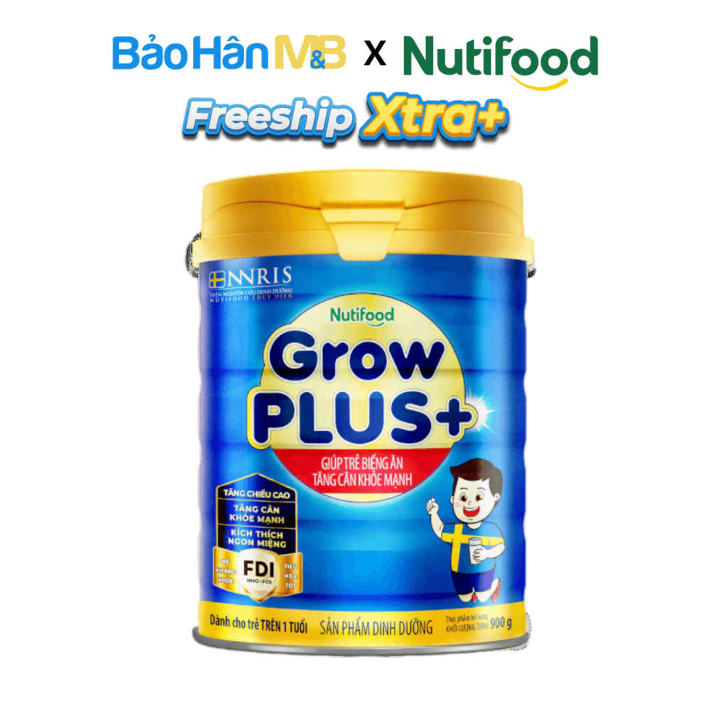 Sữa bột GrowPlus+ Xanh Nutifood - Chiều cao, Tăng cân - Lon 900g, 1,5kg